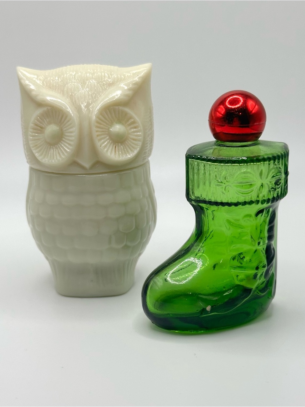 Vintage Avon containers Glass Boot Bottle & Cream Owl Figurine